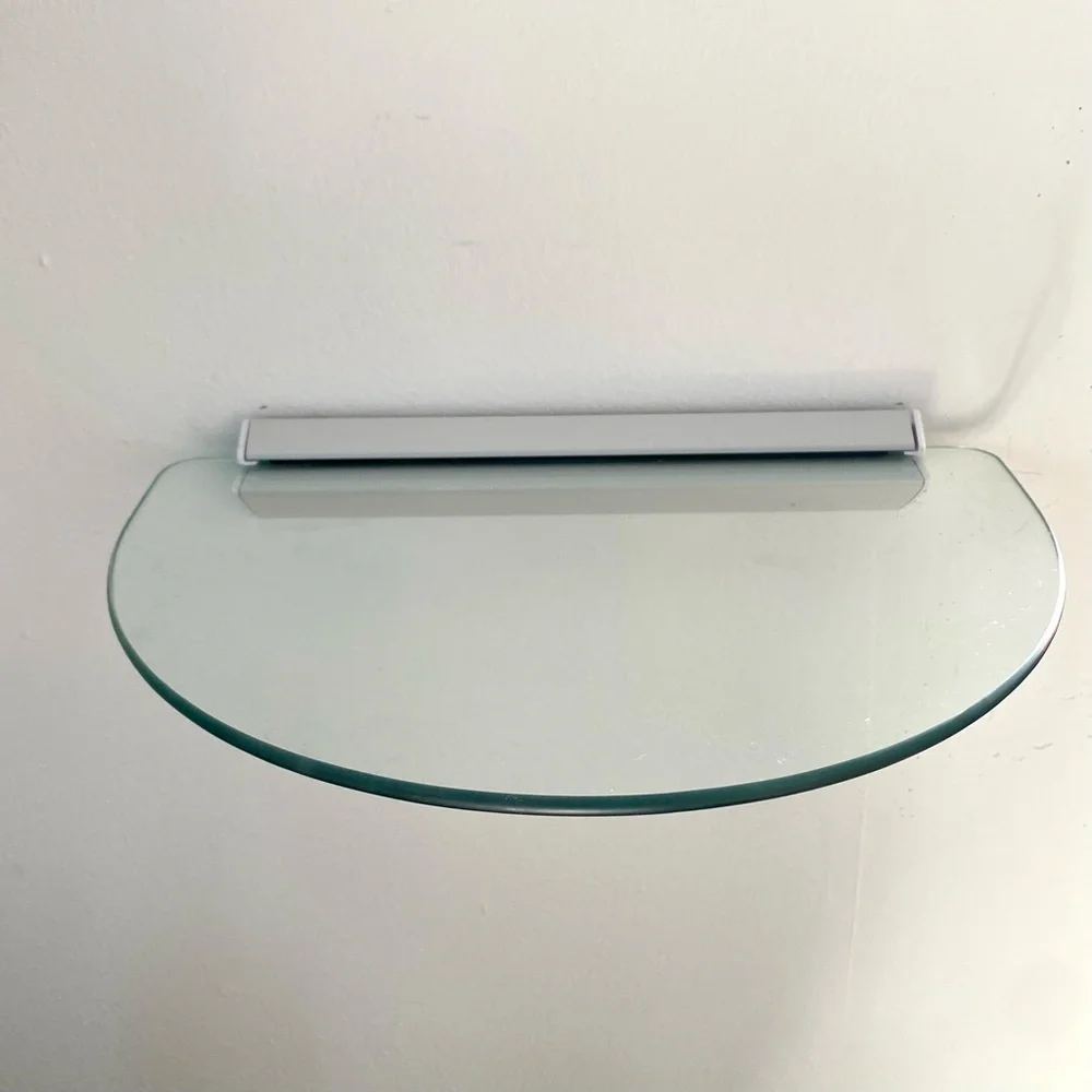 Vintage 1990s Glass Shelf - Half Round Wall Shelf - Floating Shelf - Plant Shelf